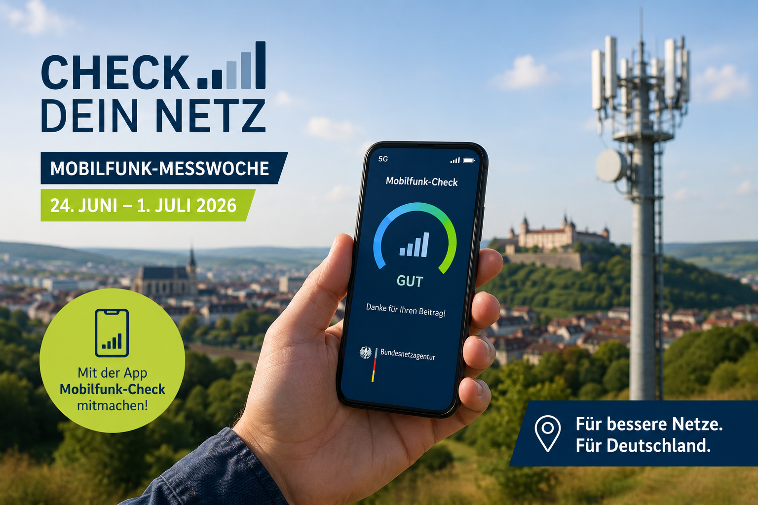 Deutschland checkt sein Netz: Aufruf zur Teilnahme an der zweiten bundesweiten Mobilfunk-Messwoche vom 24. Juni bis 1. Juli 2026